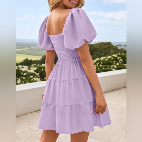 Lavender Puff Sleeve Dress - Picture 2 of 5